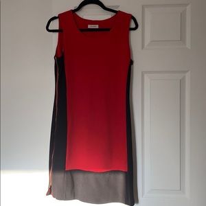 Red and black color block dress